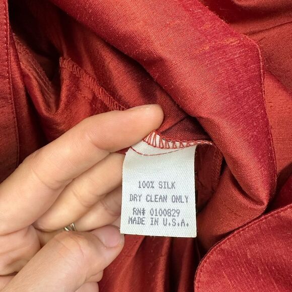 Vintage 100% Silk Rust Red Western Collared Wrap Top Long Sleeve Size M - Picture 8 of 9